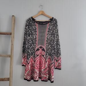 Style&Co Paisley Print Long Sleeve Sweater Swing Dress Size XL